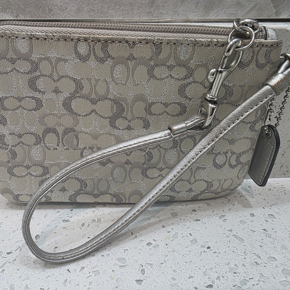 Coach Metallic Silver and Gray Wristlet - Like New
